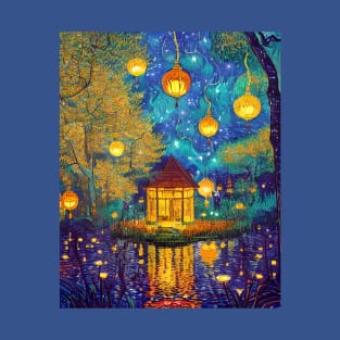 Magic Lantern Lighting Lake Water Pond Reflection Watercolor T-Shirt