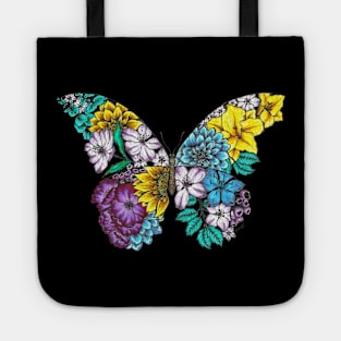 Floral Butterfly Color Black Background Tote