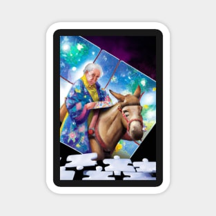 Old Lady in kimono riding a donkey greeting card Magnet