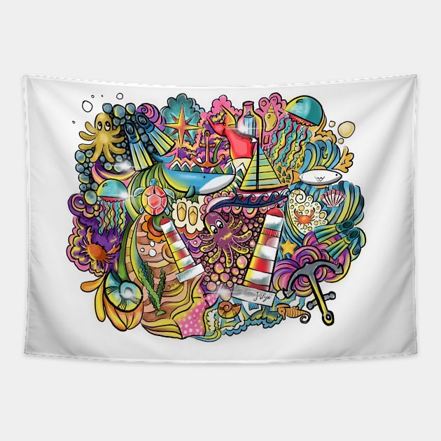 Ocean life Tapestry by commuteartist