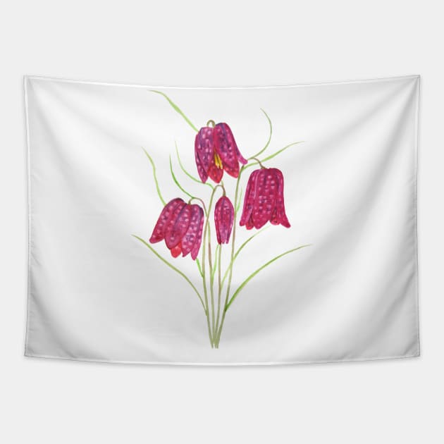 red snake's head fritillary watercolor Tapestry by colorandcolor