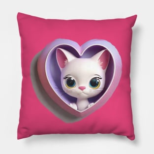 Super cute kitten in a heart frame Pillow