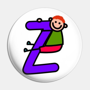 Letter Z for Boys alphabet Kids Colorful Cartoon Character Pin