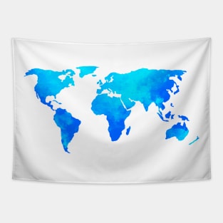 Blue World Map Tapestry