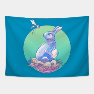 Cute Bunny with Easter Eggs in the nest of Flowers. Tapestry