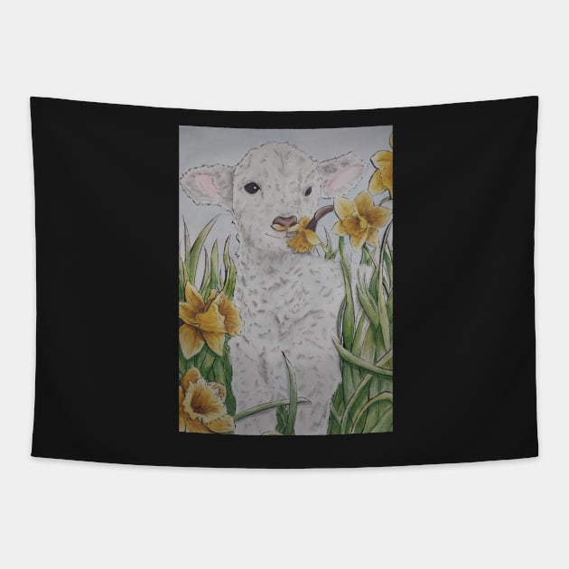 Baby Lamb watercolor painting Tapestry by Sophprano