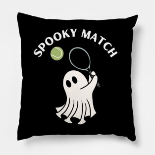 Spooky match, ghost playing tennis. Halloween Pillow