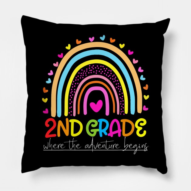 Rainbow 2nd Grade Where The Adventure Begins Pillow by Red and Black Floral