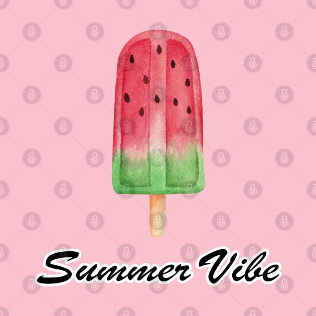 Summer Vibe, Watermelon Ice Pop, Hand Painted Watercolor Design by Kate Dubey