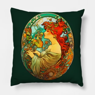 Art Nouveau Red-haired Woman Alphonse Mucha Inspired Pillow