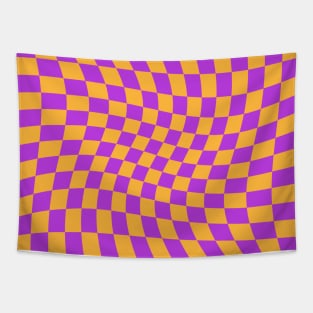 Twisted Checkered Square Pattern - Orange & Purple Tapestry