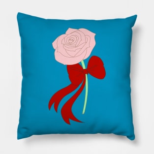 Pink Rose, Red Ribbon Pillow