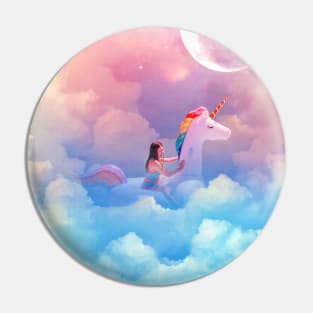 A girl on a unicorn in a pool of clouds Pin