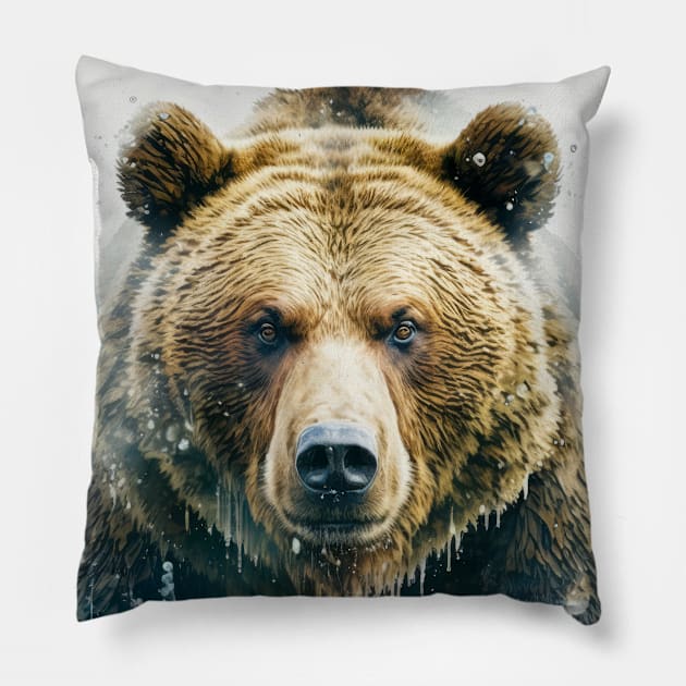 Grizzly Bear Portrait Animal Painting Wildlife Outdoors Adventure Pillow by Cubebox