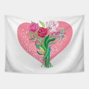 Spring flowers and tulips in blush pink heart shape Tapestry