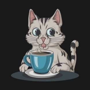 Lazy Cat Drinking Coffee T-Shirt