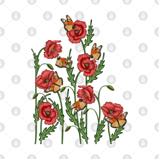 Poppies And Butterflies by Designoholic