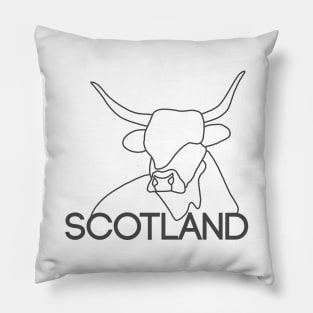 Scottish Highland Cow Continuous Line Drawing (Grey) Pillow