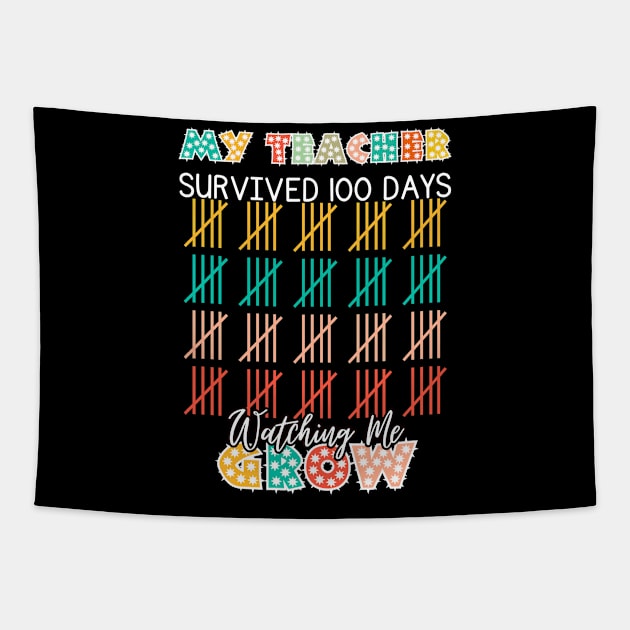 My Teacher Survived 100 Day Watching Me Grow 100 School Days Tapestry by Emouran