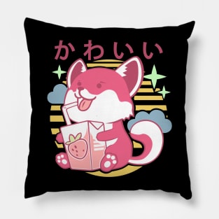 Kawaii Aesthetics Japanese Strawberry Milk Shake かわいい Fox - Purple- Strawberry Milk Pillow