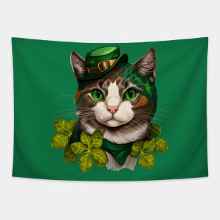 Happy Cute Cat St. Patrick's Day Tapestry