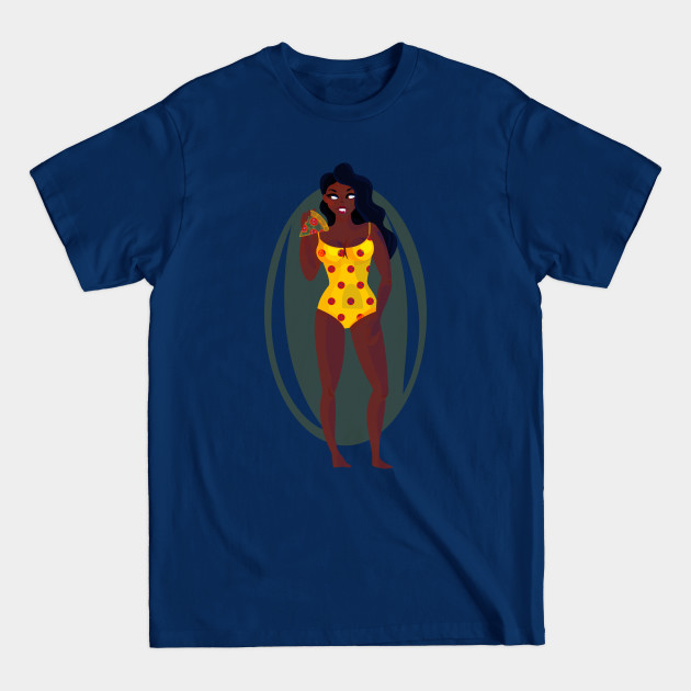 Disover Punime - A Lady Holding One Piece of Pizza - One Piece - T-Shirt