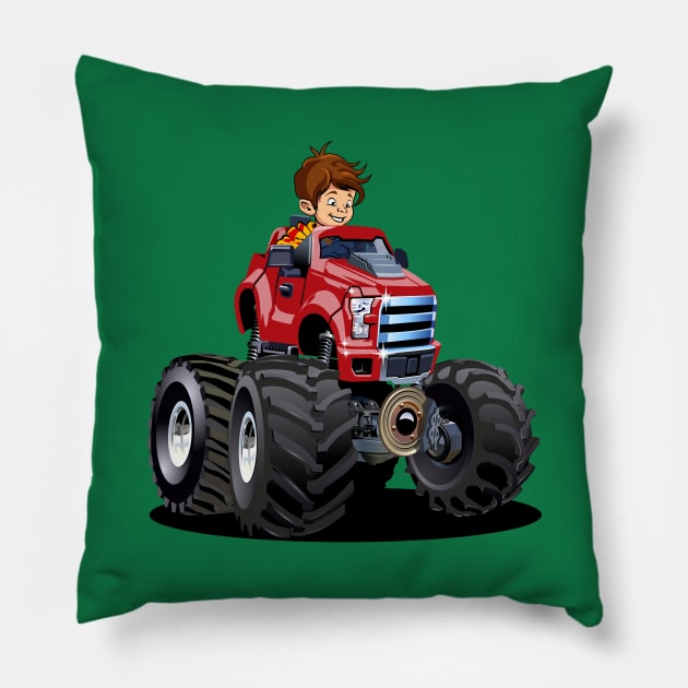 Cartoon monster truck Pillow by Mechanik