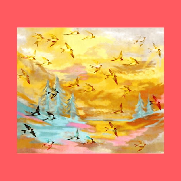 Abstract Landscape with Swallows at Sunset by micklyn