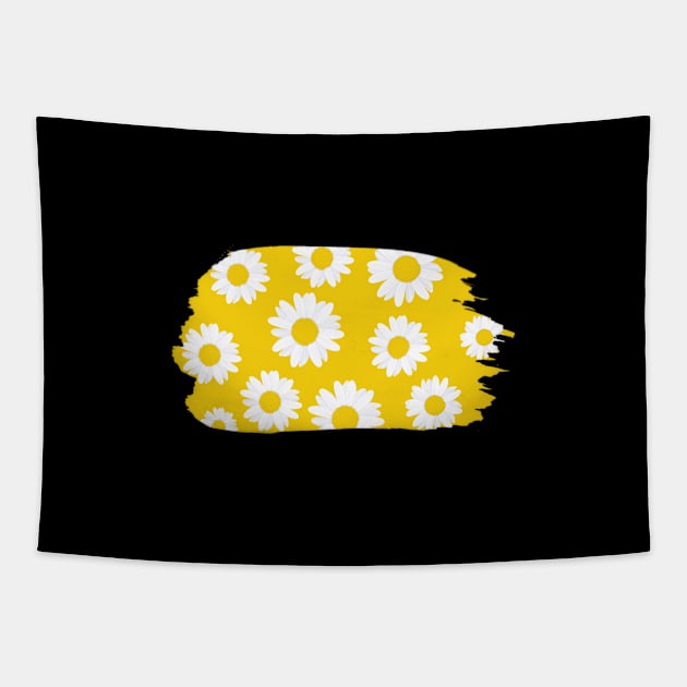 Daisy Minimal Yellow Background & White Petals Cute Blossom Tapestry by mangobanana