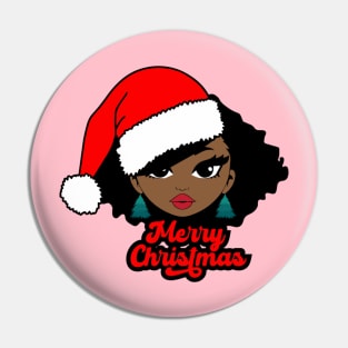 Merry Christmas Santa Hat, Black Girl Christmas Magic Pin