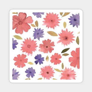 Loose floral pattern - pink on blue Magnet