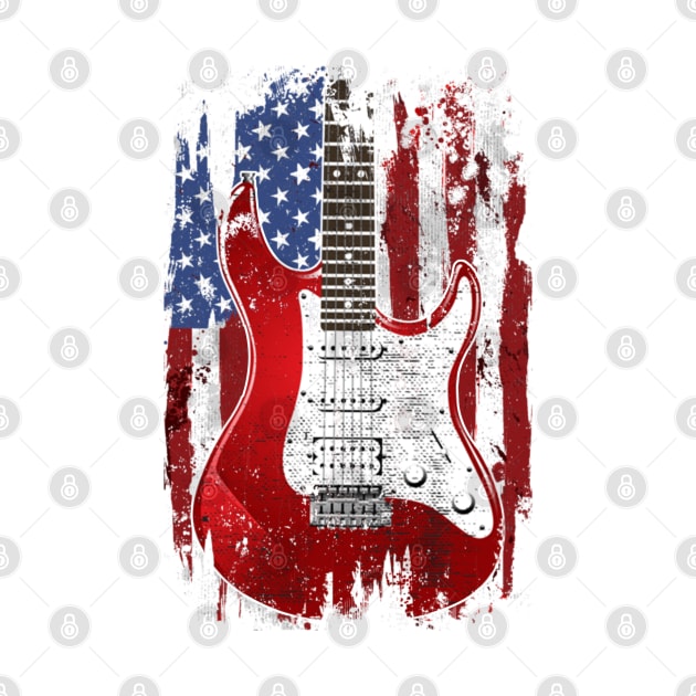 Electric Guitar American Flag Patriotic Guitarist Gift by Marang