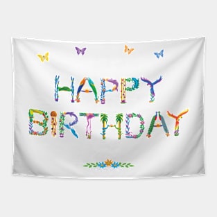Happy Birthday - Tropical Word Art Tapestry