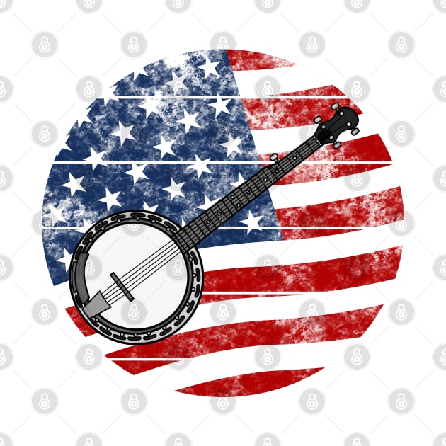 Banjo USA Flag Banjoist Folk Musician 4th July by doodlerob