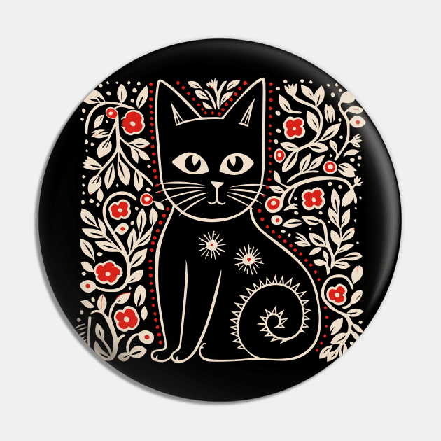 Lino Cut Cat Pin by n23tees