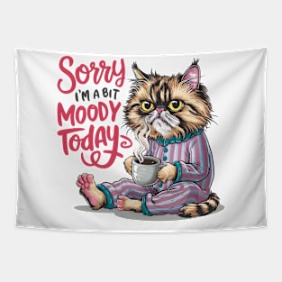 Moody Persian Purrfection: Cat in Pajamas with Coffee Tapestry