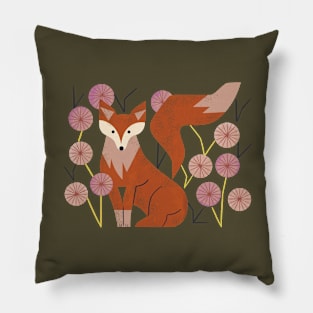 Shy Fox and Wildflowers Pillow