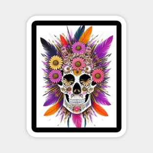 skull with flower and feathers Magnet