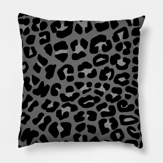 Leopard Spots Print Pattern in Black and Grey Pillow by OneThreeSix
