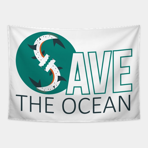 Save The Ocean Keep The Sea Plastic Free Turtle Scene Tapestry by javva