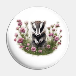 Baby badger in flower Pin