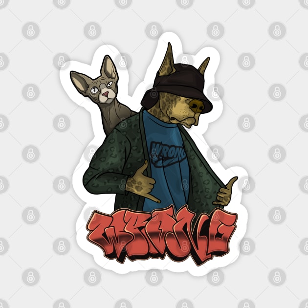 Crazy Dog with Cat Magnet by Wrongteeshirt