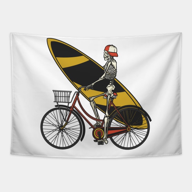 Surfer Skeleton on a Bike Tapestry by HiFi Tees