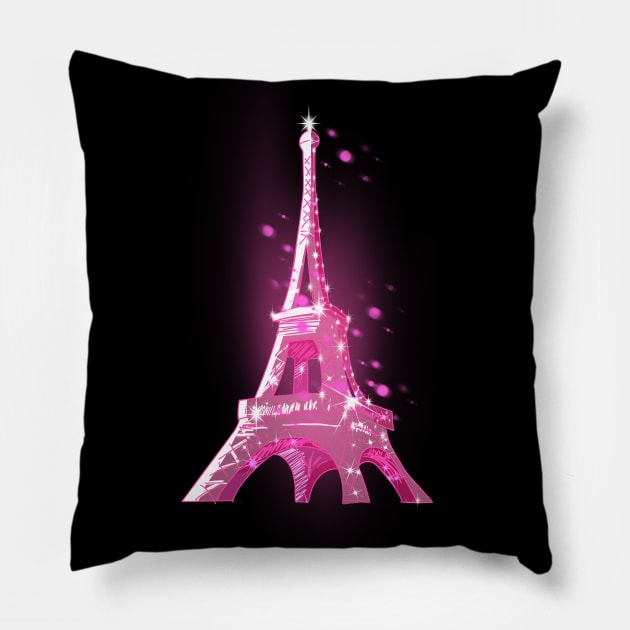 Eiffel Tower Pink October Pillow by Le petit fennec