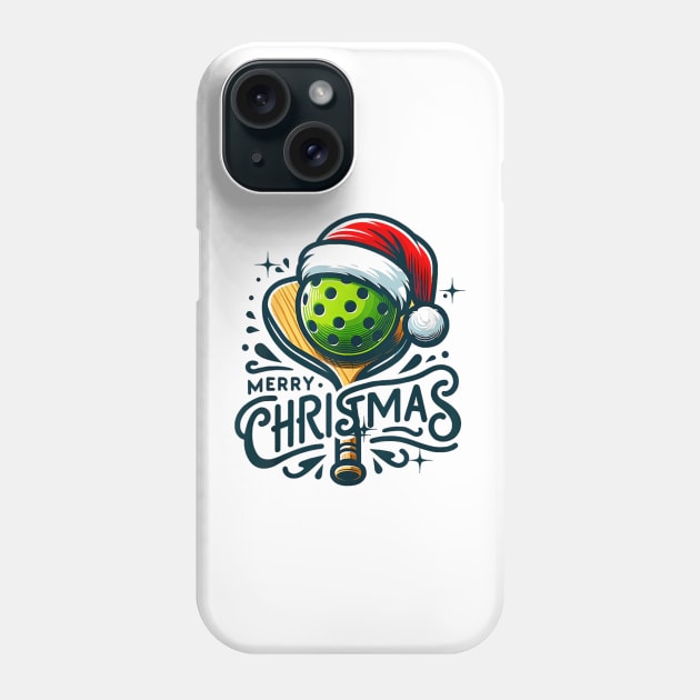 Merry Christmas Pickleball Pickle Ball and Paddle Santa Phone Case by nadenescarpellos