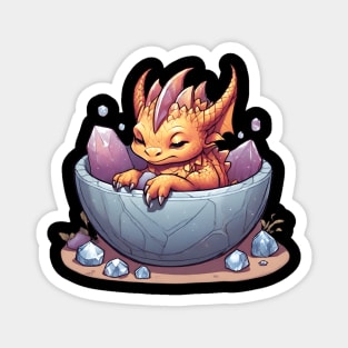 sleeping baby dragon in the bowl full crystal Magnet