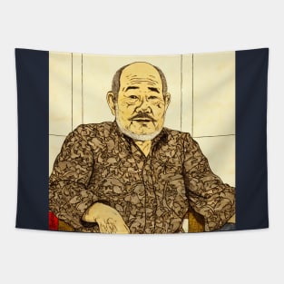 Asian painting. An elderly bearded man looking at camera Tapestry