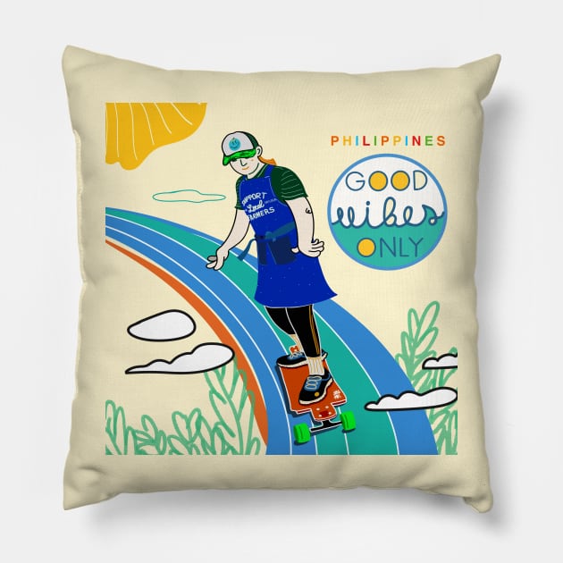 SKATEBOARD PHILIPPINES GOOD VIBES COLORFUL Pillow by Aydapadi Studio