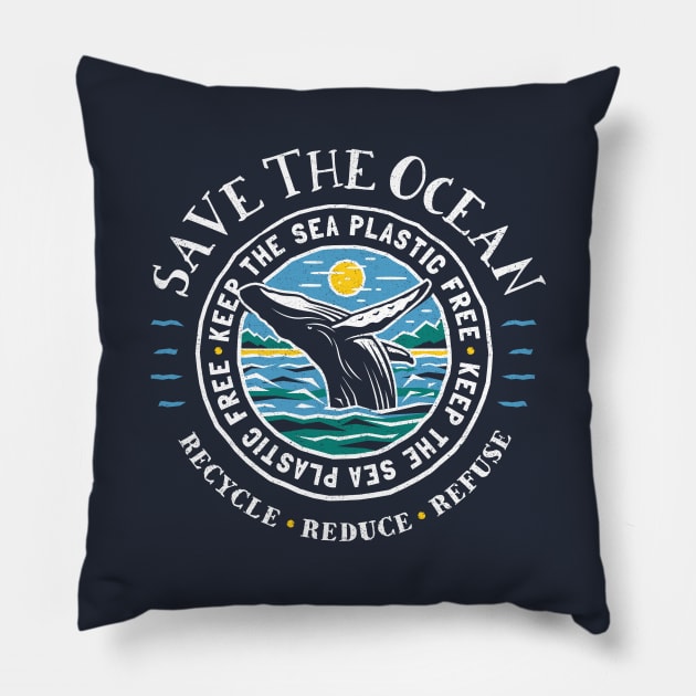 Save The Ocean - Keep the Sea Plastic Free - Humpback Whale Pillow by bangtees