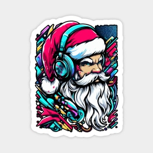 Santa Claus with headphones on his ears listening to music Magnet